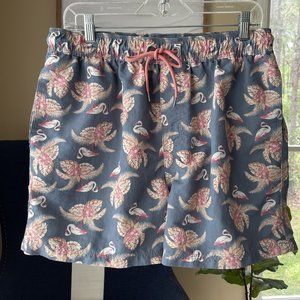 TENNIS • Men's Blue Pink Crane Print Swim Trunks Shorts Size XL Bathing Suit TNS